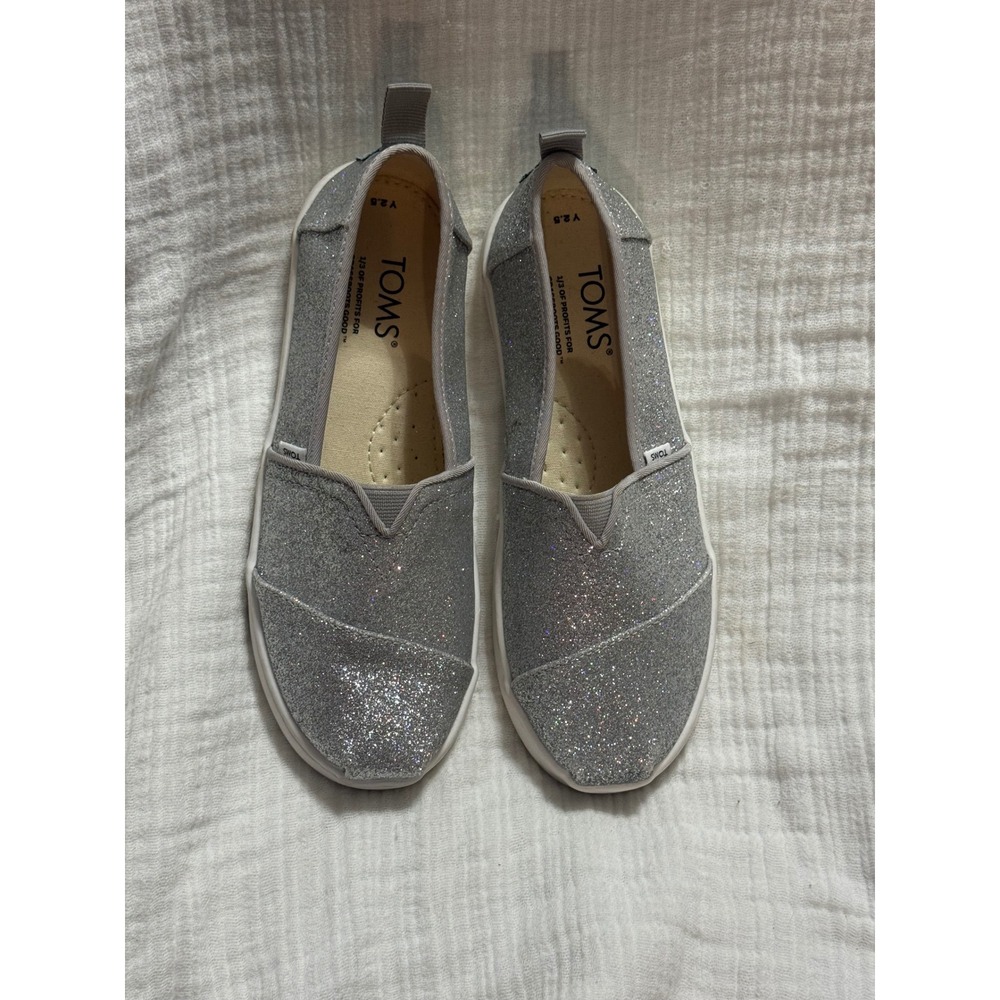 Toms Kids Alpargata Silver Glitter Slip On Shoes Size Y2.5 Classic Flats‎